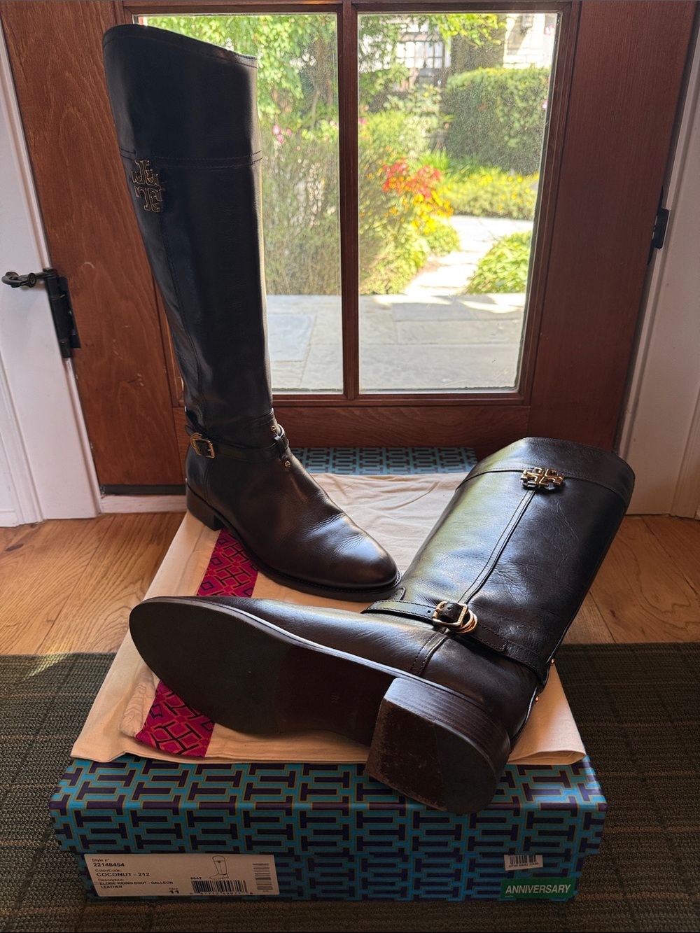 Tory Burch Brown Tall Leather Riding Boots with Gold Logo